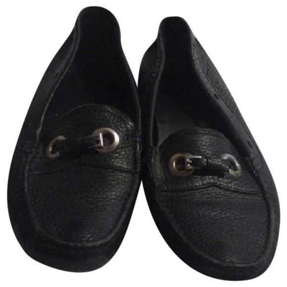 Prada Vintage Black Textured Leather Squared Toe Designer Flats - Picture 1 of 12